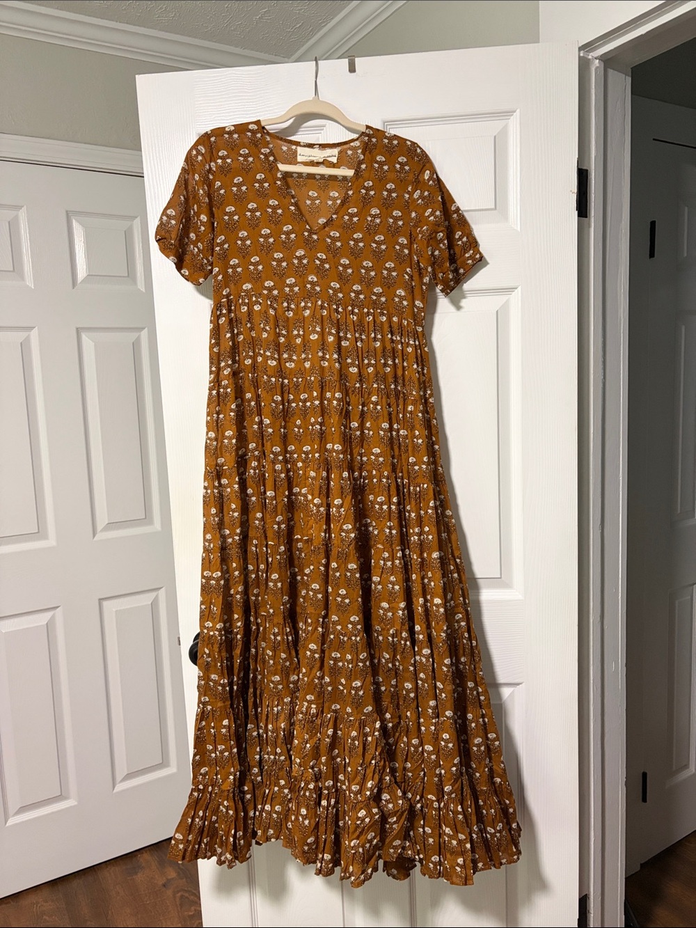 Daughters of India Mustard Floral Tiered Maxi Dress